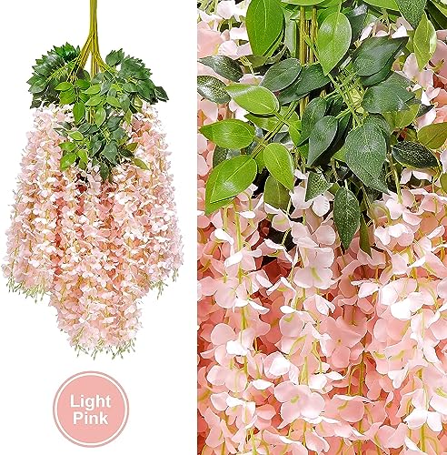 Image of SATYAM KRAFT 6 Pcs (43.2 inch) Artificial Wisteria Vine Garland | Long Silk Hanging Flowers String for Wedding Decoration Items, Shaadi Mandap, Christmas Party, Festival Event & Home Decor (Peach)