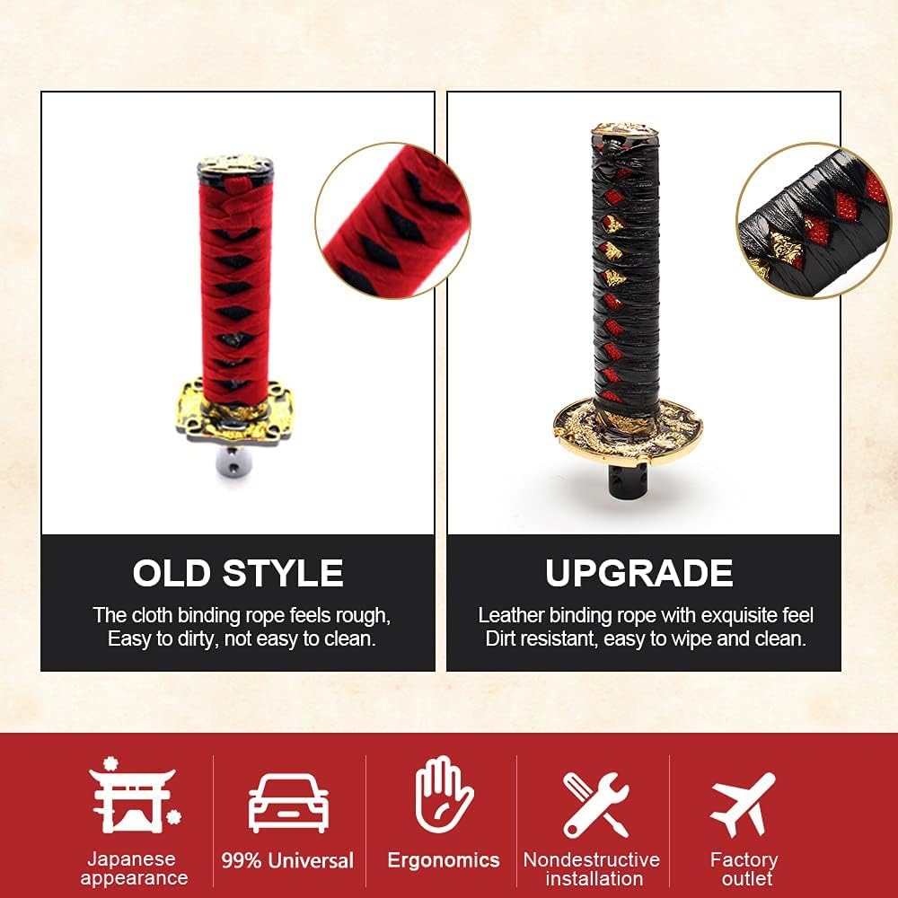 Automatic Katana Shift Knob Samurai Sword Weighted Gear Shifter Konb Universal for Cars with Lock Button (15cm Black&Red)