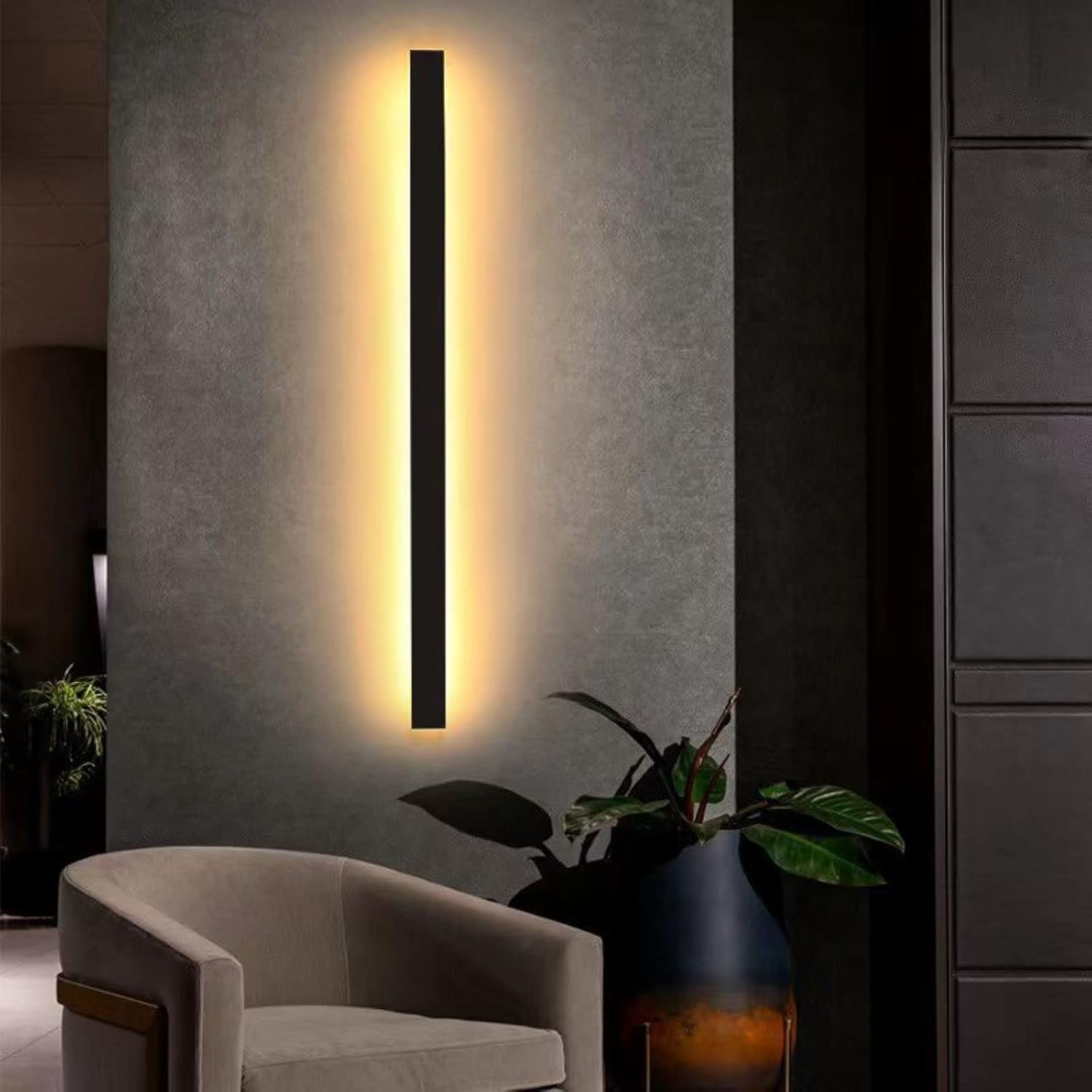 79" 36W LED Long Bar Outdoor Wall Light, IP65 Waterproof, Warm White, Modern Style, Rectangular Black, 79 x 1.8 x 2.2 inches