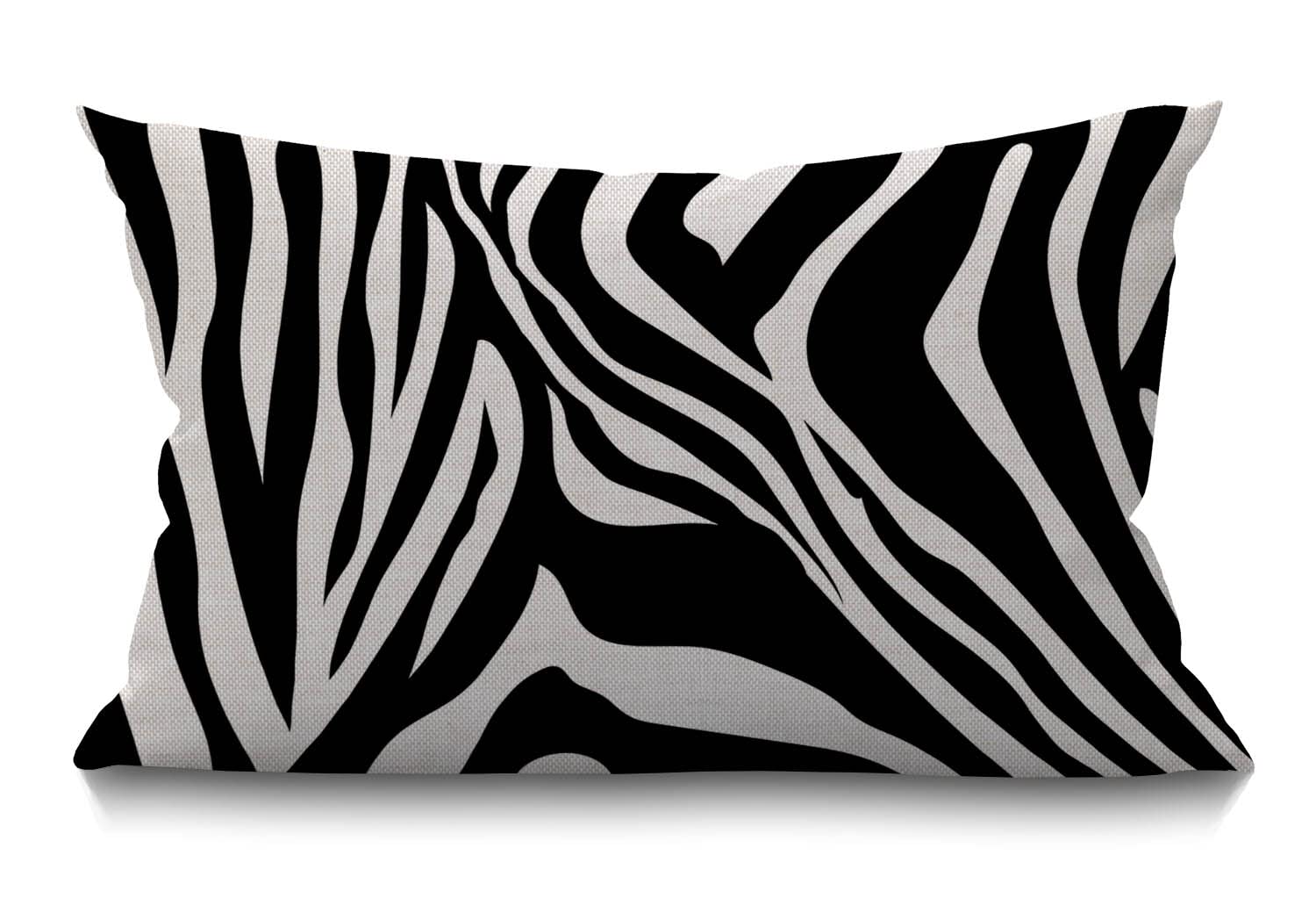Cushion Cover Zebra Stripes Black and White Zebra Print Animal Pattern Skin Abstract Art Rectangular Throw Pillow Cover for Couch Sofa Home Decor Cotton Linen 30 x 50 cm 12x20 Inch