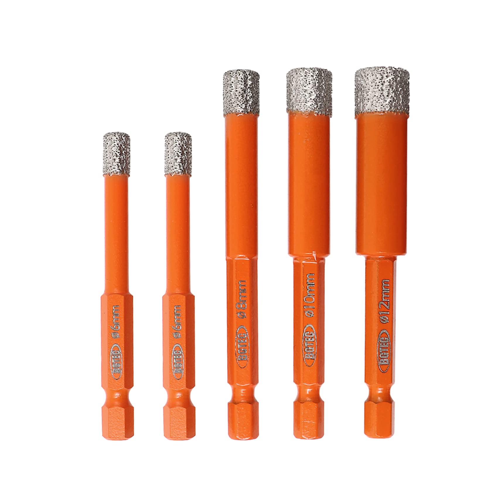 BGTEC Dry Diamond Drill Bits 5pcs 6mm 6mm 8mm 10mm 12mm with Quick Change Hex Shank for Granite Marble Porcelain Tile Ceramic