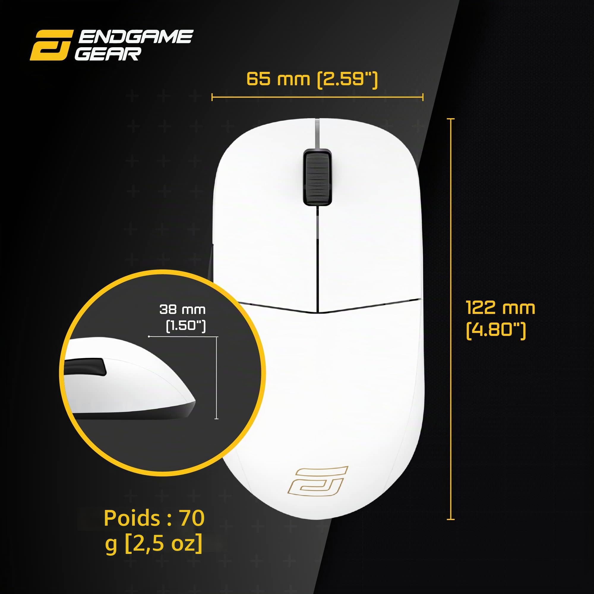 ENDGAME GEAR XM1r Souris Gaming - PixArt PAW3370 Capteur Optique - 50 à 19.000 CPI - 5 Boutons - Kailh GM 8.0 Switchs - 80 Millions clics - USB - Ergonomique - Poids de Seulement 70g - Blanc