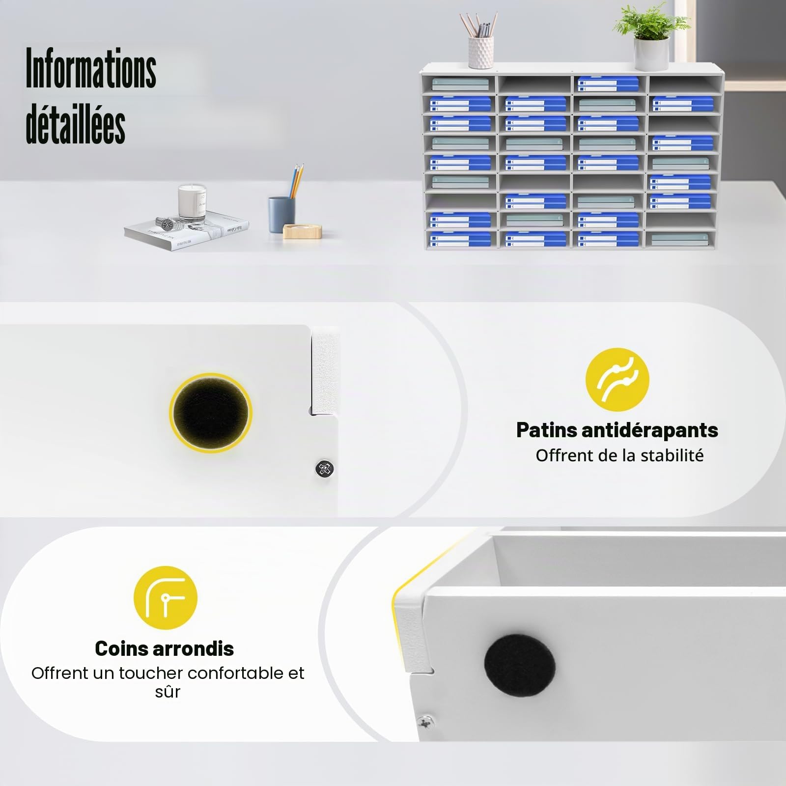 Organiseur de bureau, 36 compartiments pour documents, grand bac à courrier, organisateur de bureau, bacs de rangement pour bureau, porte-dossiers pour la maison, système de rangement 61