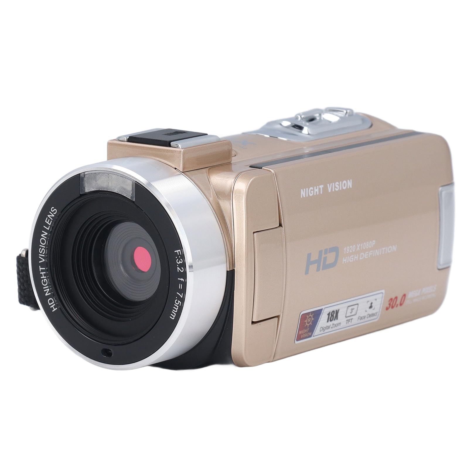 Videocamera Videocamera Full HD 1080P 30MP Zoom Digitale 18X 3.0 Pollici Rotazione 270 Gradi LCD Anti-vibrazione Visione Notturna Registratore Portatile (GOLD)