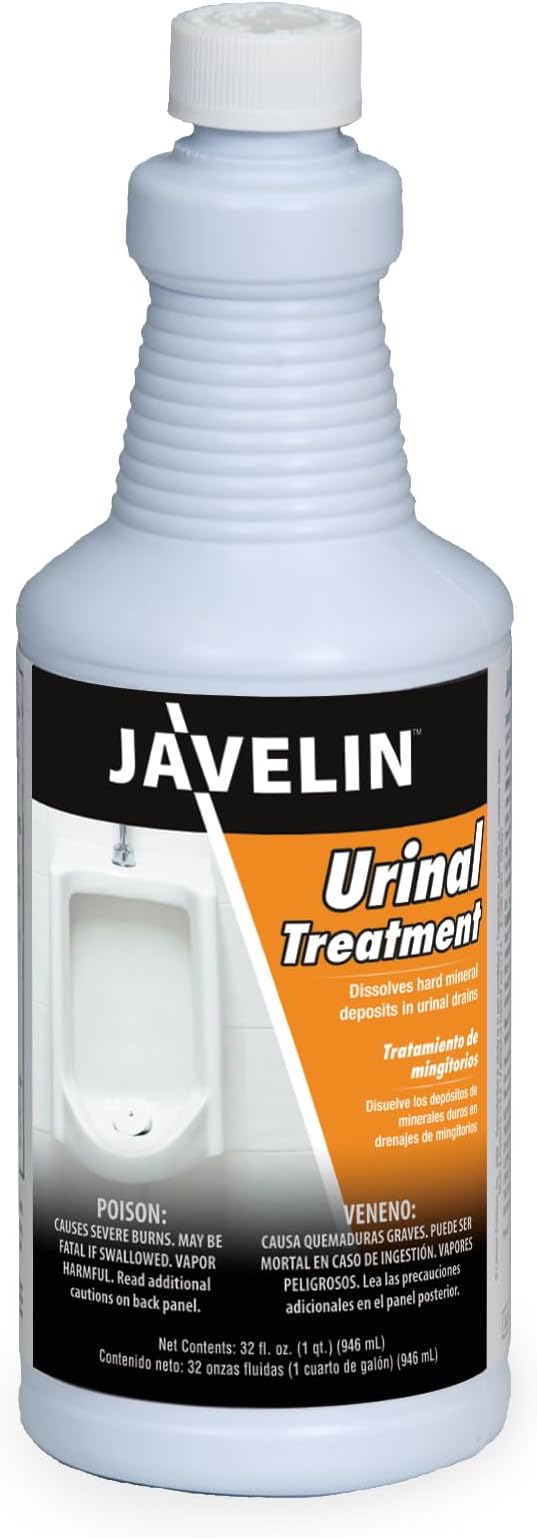 Javelin Urinal Drain Treatment โ Industrial-Strength Urine Salt & Scale Remover โ Unclogs & Restores Urinal Drains โ Eliminates Odors & Prevents Future Build-Up โ 32 Fl. Oz. (1 Bottle)