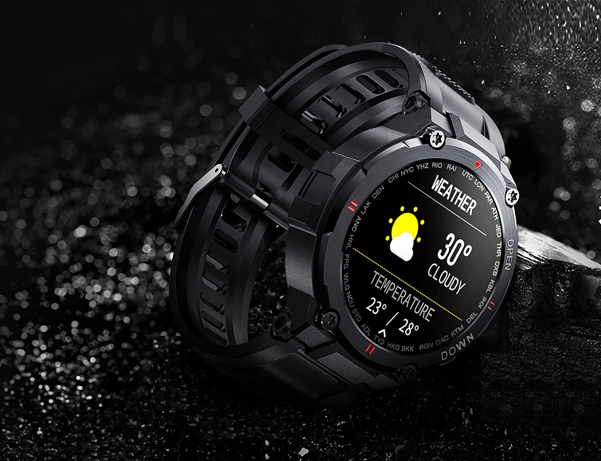 Montre connectée avec suivi de fitness, affichage rond complet de la fréquence cardiaque et de la pression artérielle, Bluetooth - Noir