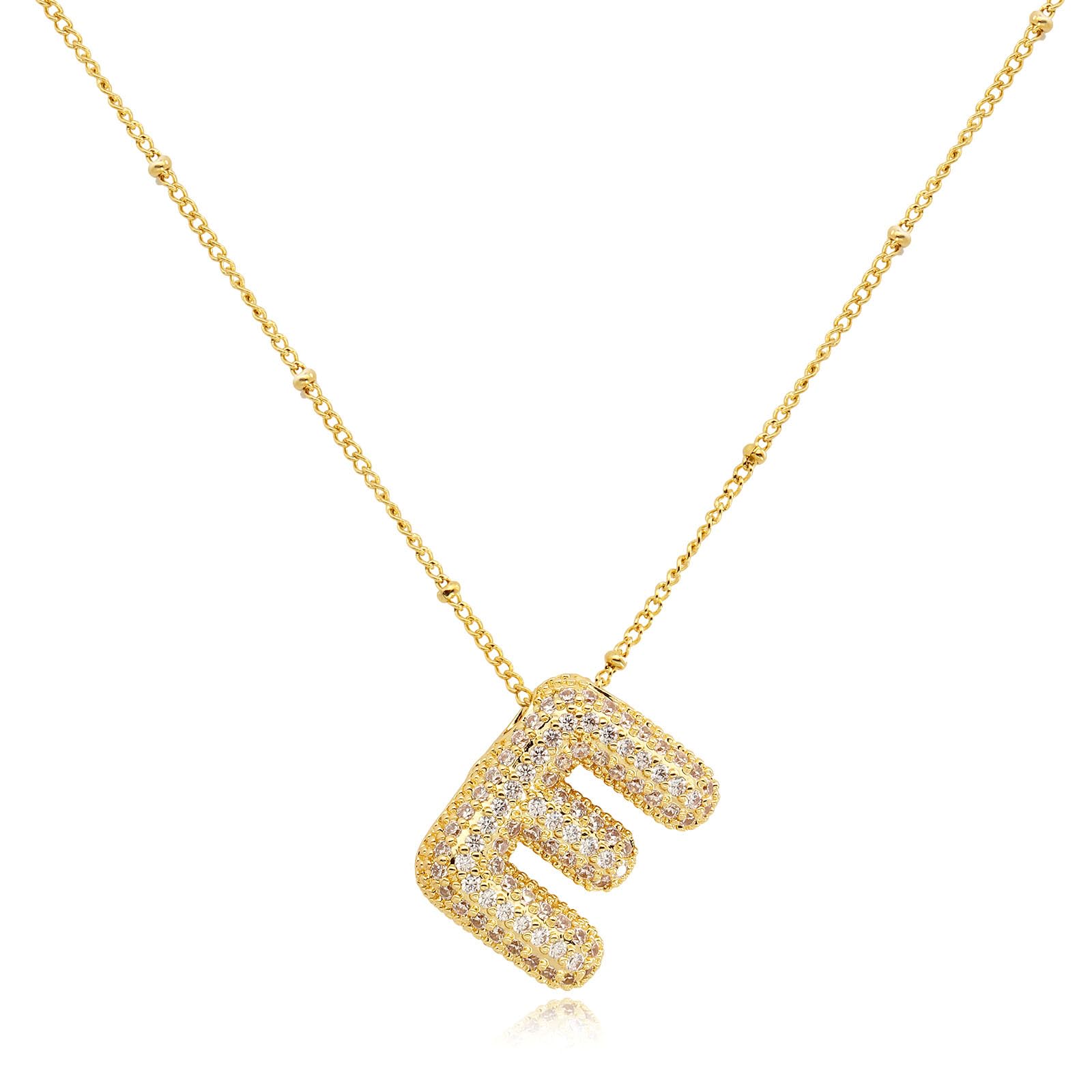 FUTIMELY Women's Gold Initial Necklace | Puffy Alphabet Pendant | Personalized Name Gifts | Trendy Balloon Chain With Zircon Crystals