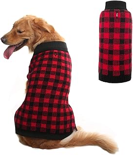 Dog Sweater Plaid Pet Cat Winter Knitwear Warm Clothes Red Medium