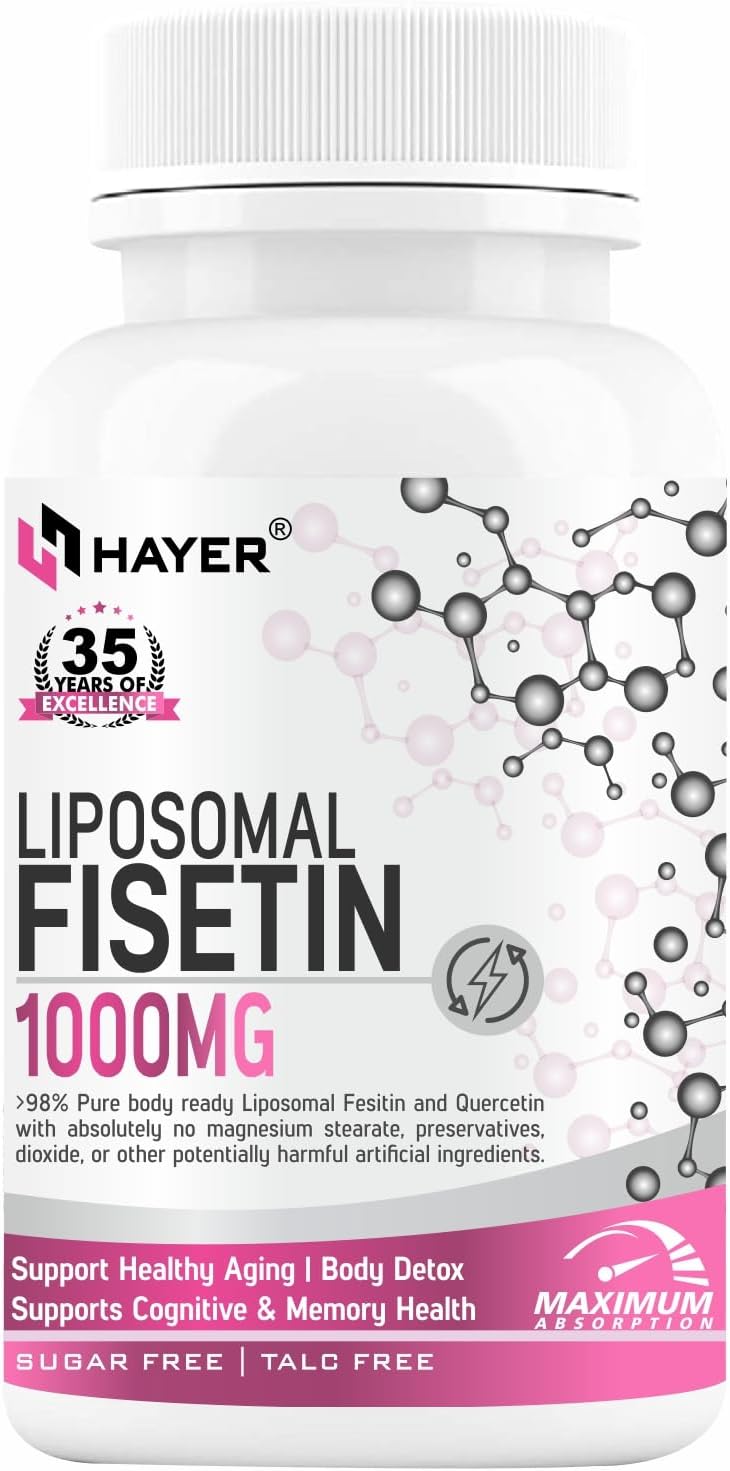Liposomal Fisetin Supplement 1200mg With Quercetin, High Strength 99.98%+ Highly Purified and Bioavailable Senolytic Activator Supports longevity, Healthy Aging, And Good Health-30 Tablets