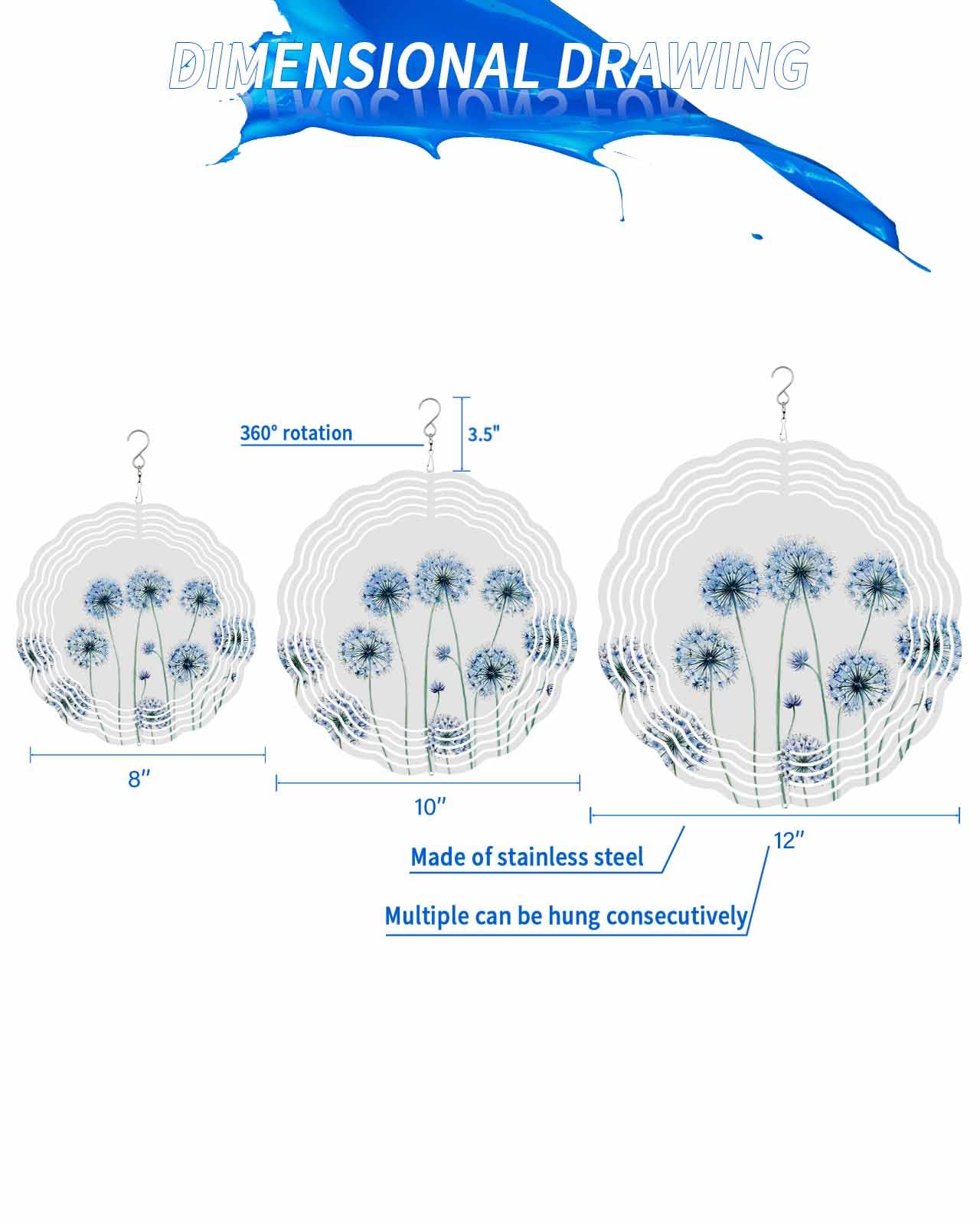 Plant Wind Spinners, Farmhouse Style Dandelion Flower Hanging Wind Spinners for Yard and Garden 3D Stainless Steel Metal Sculptures Crafts Ornaments 10 Inch