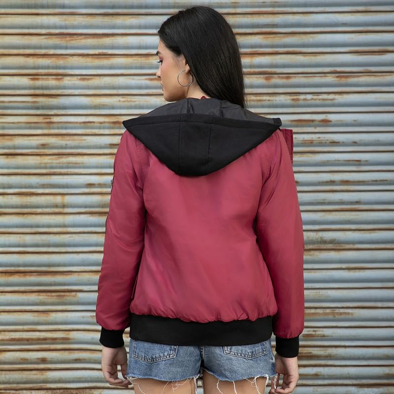 Image of Campus Sutra Women's Fleece-Lined Biker Jacket For Casual Wear | Spread Collar | Long Sleeve | Zipper Closure | Jacket Crafted With Comfort Fit For Everyday Wear