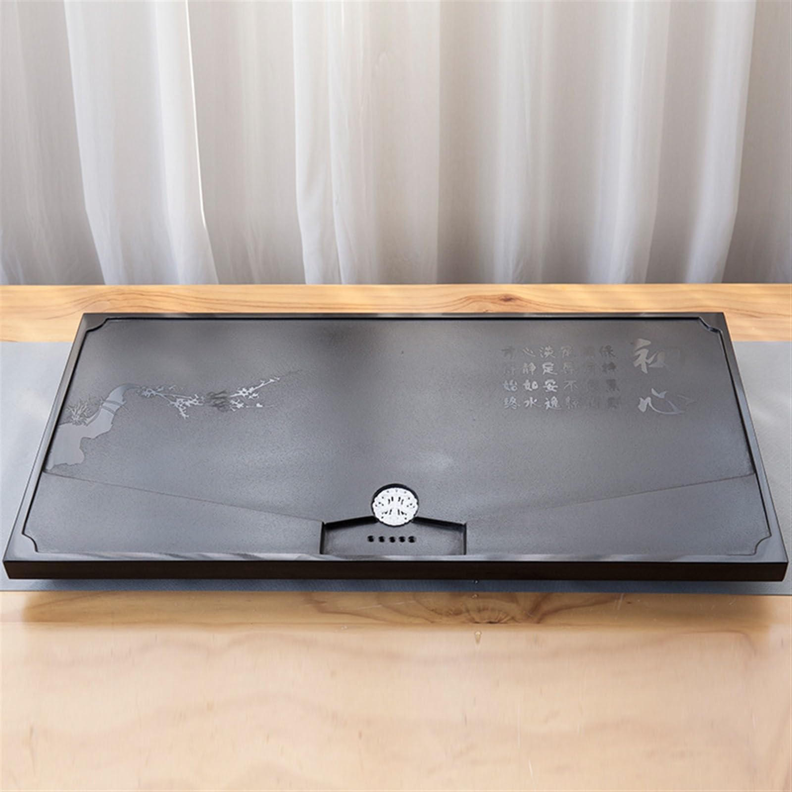 Juego de bandejas de té de ébano natural para té de Kung Fu con bandejas de servir, mesa de té grande y pequeña para el hogar, diseño simple (50 x 30 x 3 cm)