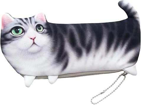 LONTG Kids Cat Pencil Case 3D Kitten Pen Bag Cute Animal Pencil Box Children Zipper Pen Pouch Portable Pencil Holder Novelty Stationery Organiser Storage Bag Birthday Gift for Girls Boys Students