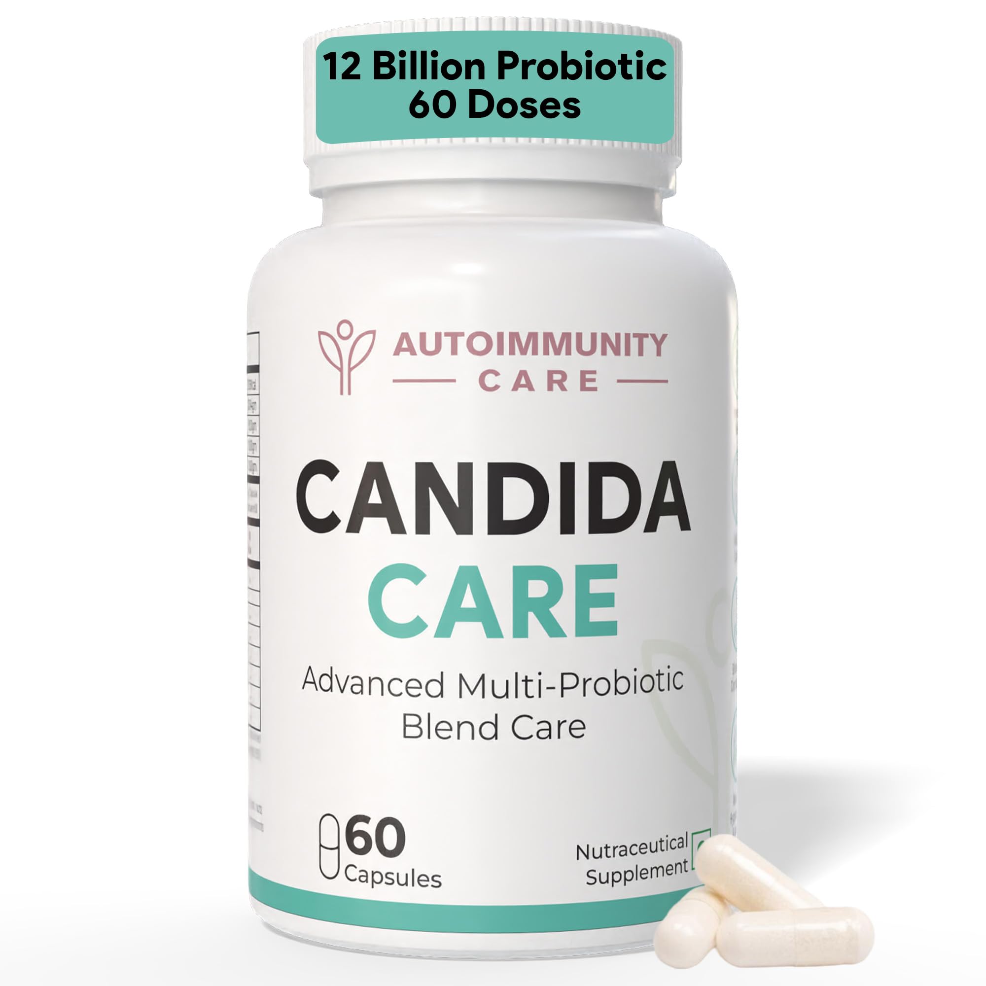 Autoimmunity Care Candida Care – Advanced Probiotics for Candida, Leaky Gut & Gut Health | Probiotics Supplement for Gut Cleanse, Acidity & Bloating Relief | Lactobacillus, Bifidobacterium & S Boulardii | 60 Dose