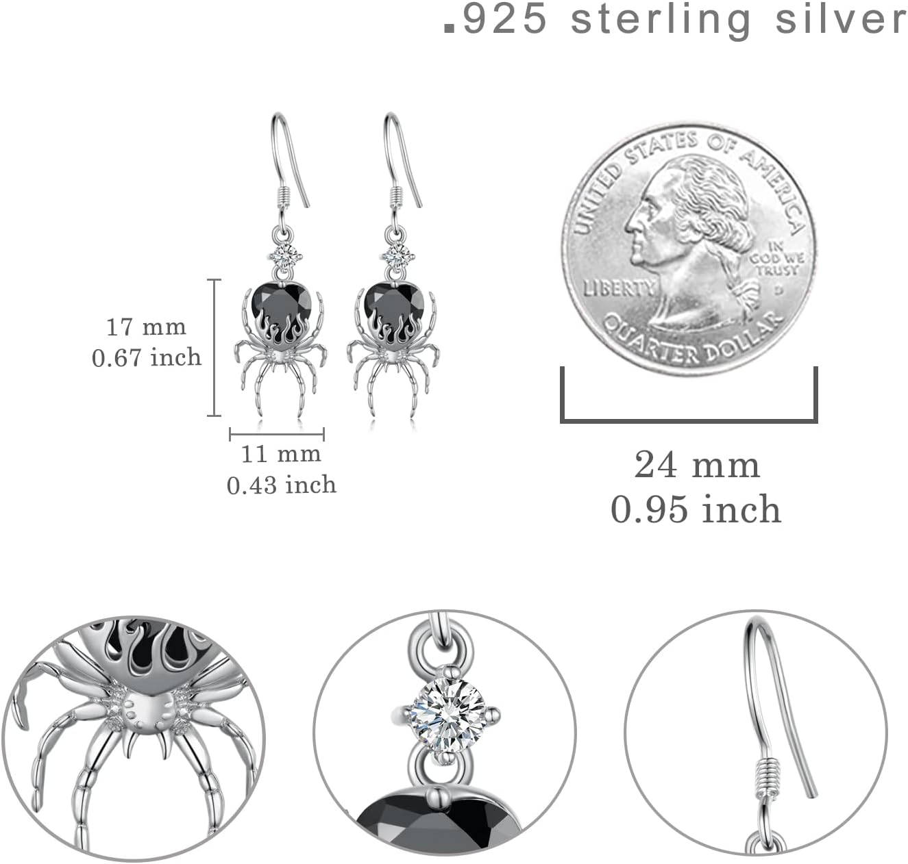 Spider Earrings 925 Sterling Silver Gothic Earrings Halloween Spider Dangle Earrings Jewelry Gift for Women
