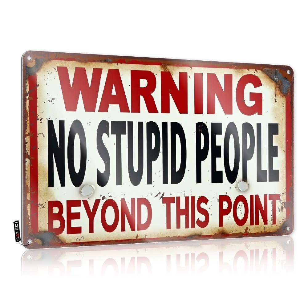 Beer Decorations For Man Cave Warning No Stupid People Beyond This Point Tin Sign Bar Sign Metal Vintage Tin Signs Funny(20X30CM)