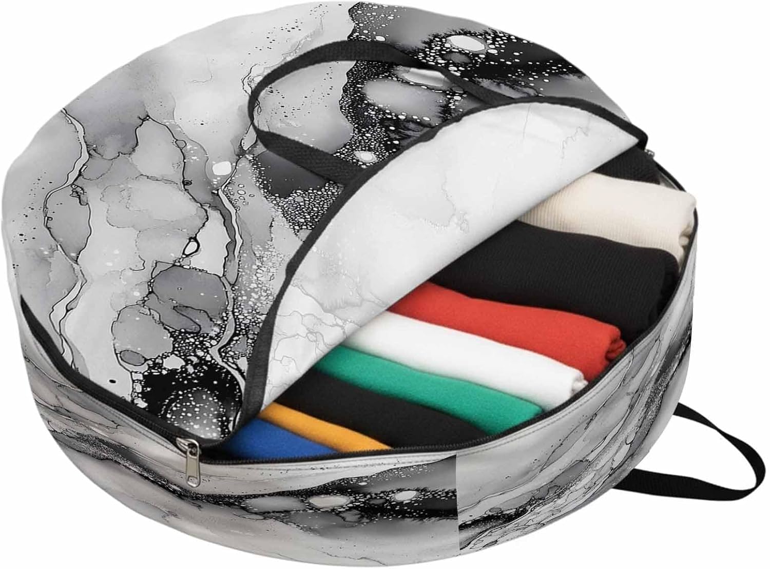 Abstract Art Marble Texture Round Storage Bag 36 Inch, Black Grey Gradient Modern Art Clothes Storage Container with Handles Heavy Duty Organizer for Comforter, Bedding & Holiday Wreaths