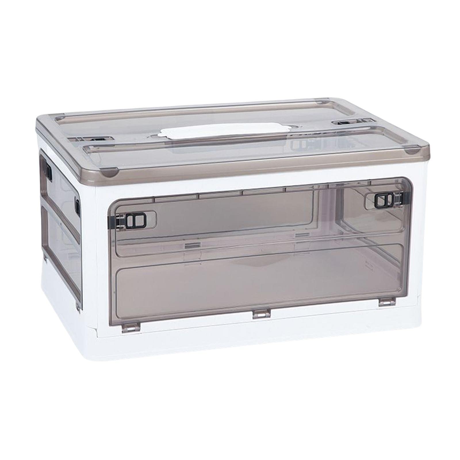 Aufbewahrungsbox Faltbarer Lagerbehälter mit Deckel Rollen Und Griffen Transparentes Design Zum Einfachen Finden von Gegenständen Stabiler Stapelmecha, Mittelweiß