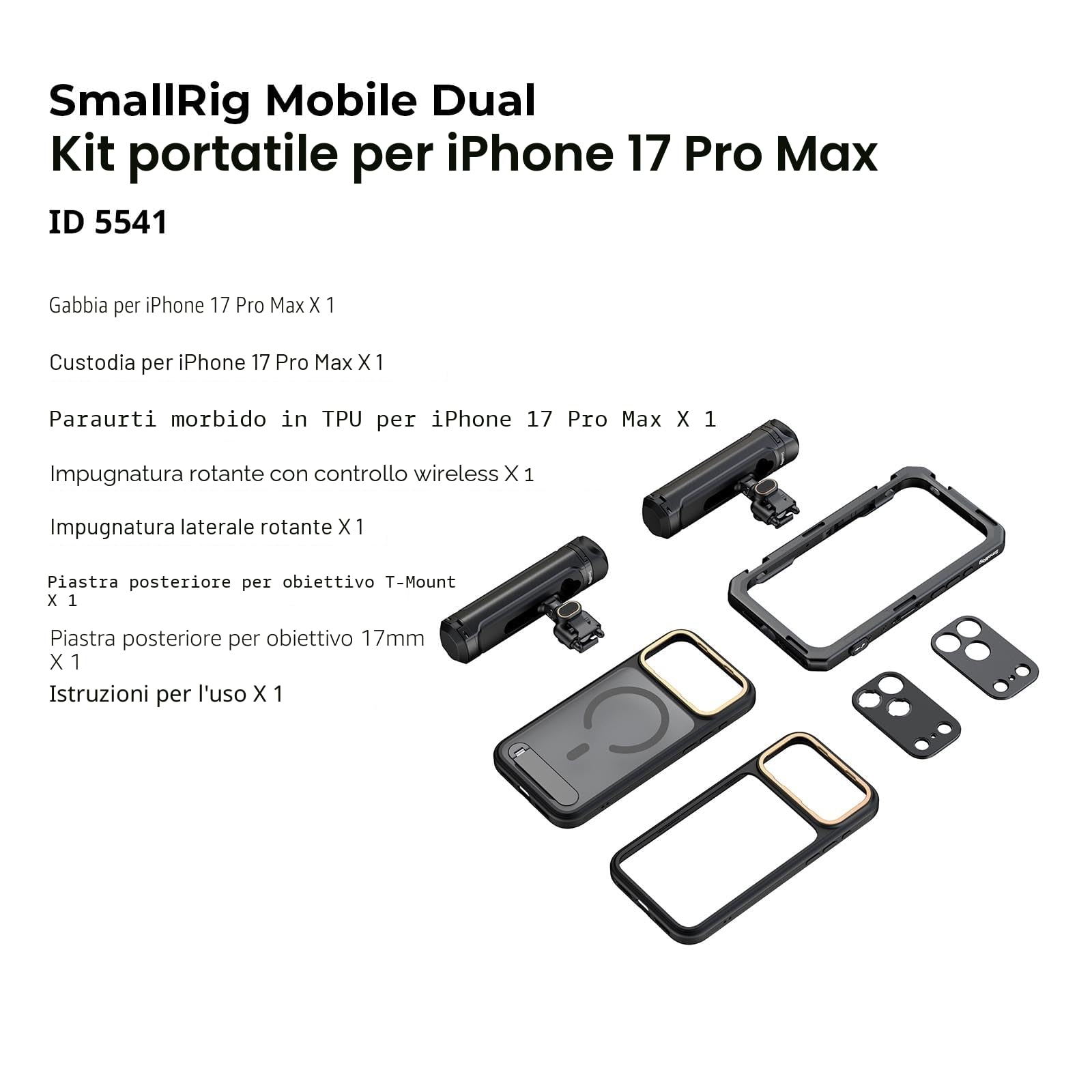 SMALLRIG Kit doppio supporto per videocamere per iPhone 17 Pro Max, supporto per telefono con maniglia a sgancio rapido, piastra posteriore con attacco a T da 17 mm per registrazione video - 5541