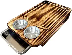 Tábua Inteligente Carne Para Churrasco Madeira Com Gaveta E 2 Potes