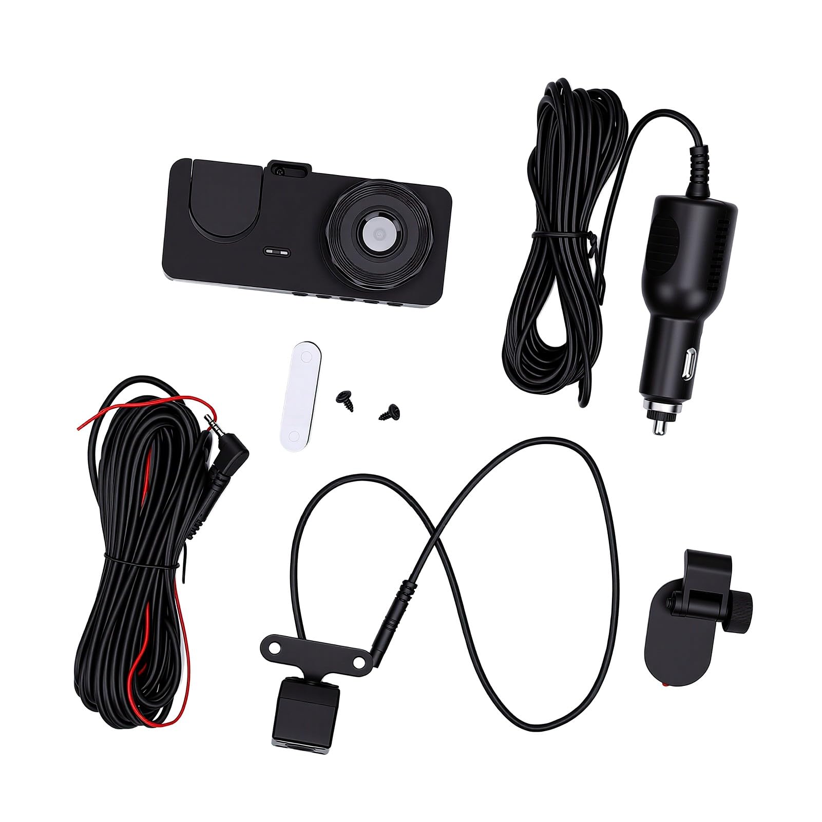 Dash Cam a 3 1080P Anteriore e Posteriore Interna con Grandangolo | Custodia in ABS, Schermo IPS da 2,0 Pollici, Batteria da 320 MAh, Supporta la Registrazione con Avvio Automatico da 32 GB