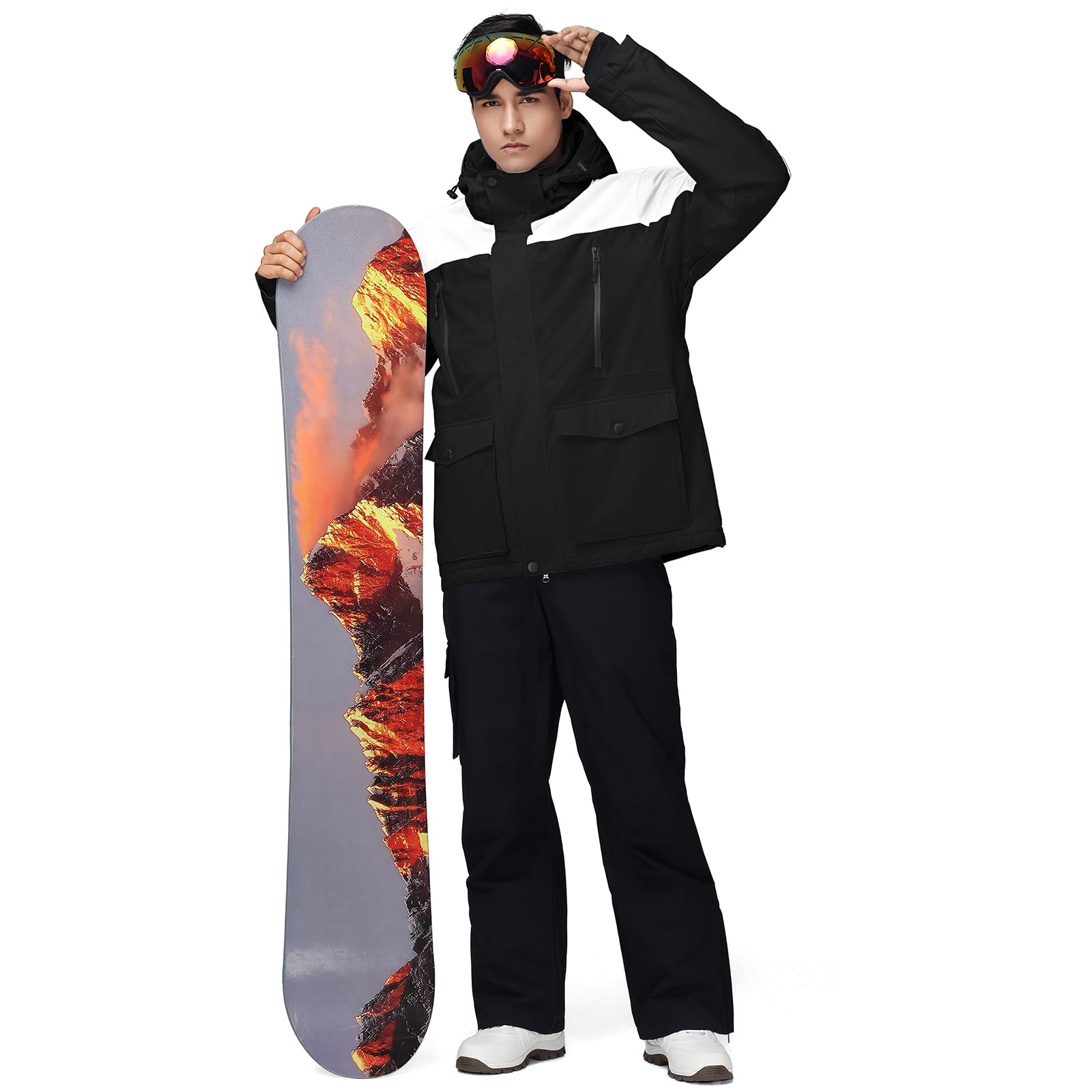 HOTIAN Ensemble veste et pantalon de ski pour homme Combinaison de neige chaude Imperméable Coupe-vent