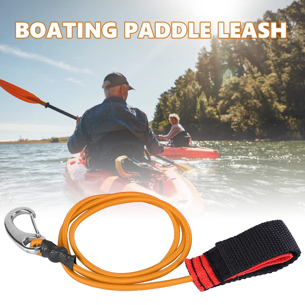 Kayak Paddle Leash With Carabiner - Elastic Safety Tether For Paddles & Fishing Rods, Orange - View #7