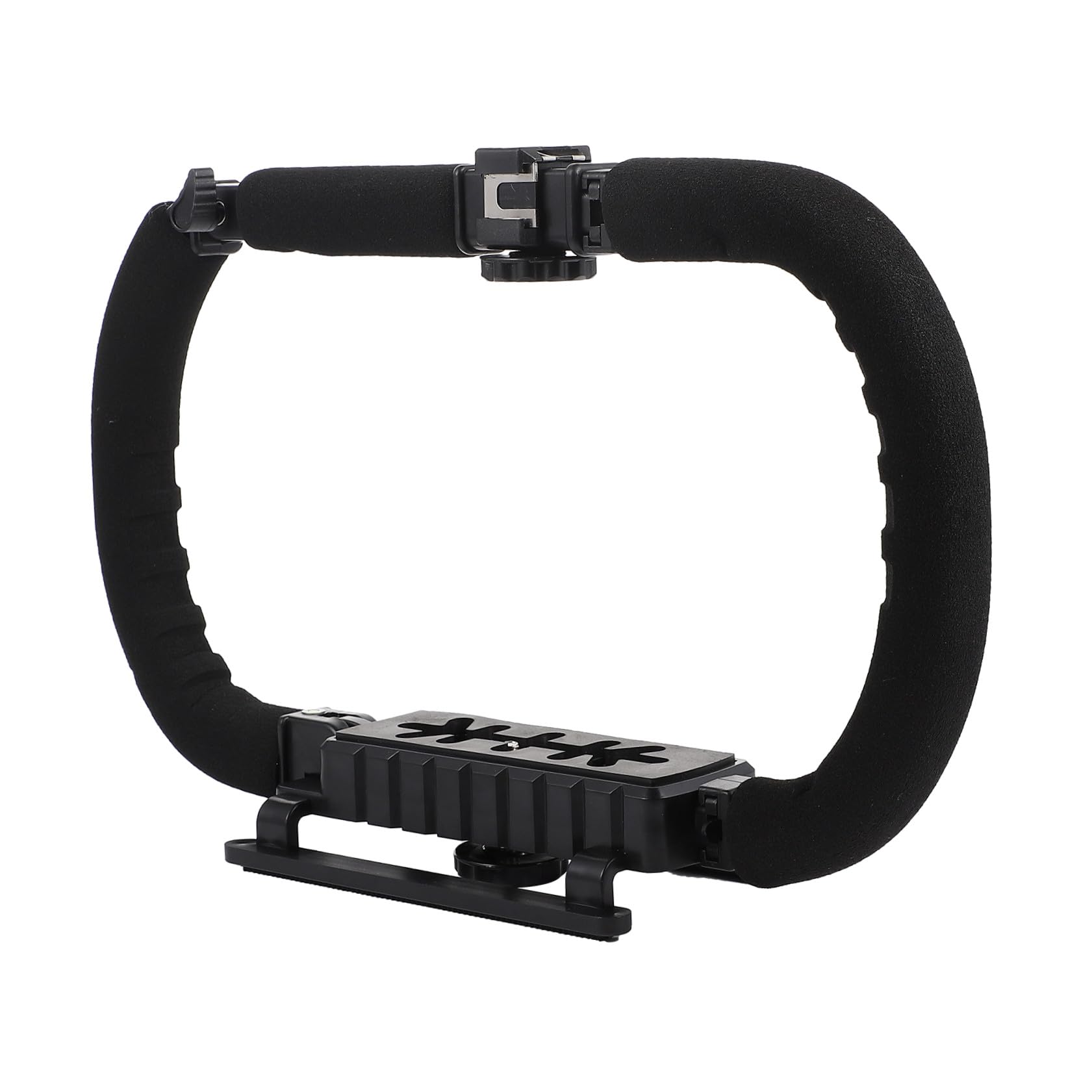Stabilizzatore per Fotocamera Dslr e Smartphone Design Antiscivolo, 3 Porte Hot Shoe, Montaggio Torcia, Struttura in Metallo e Plastica per Riprese Professionali