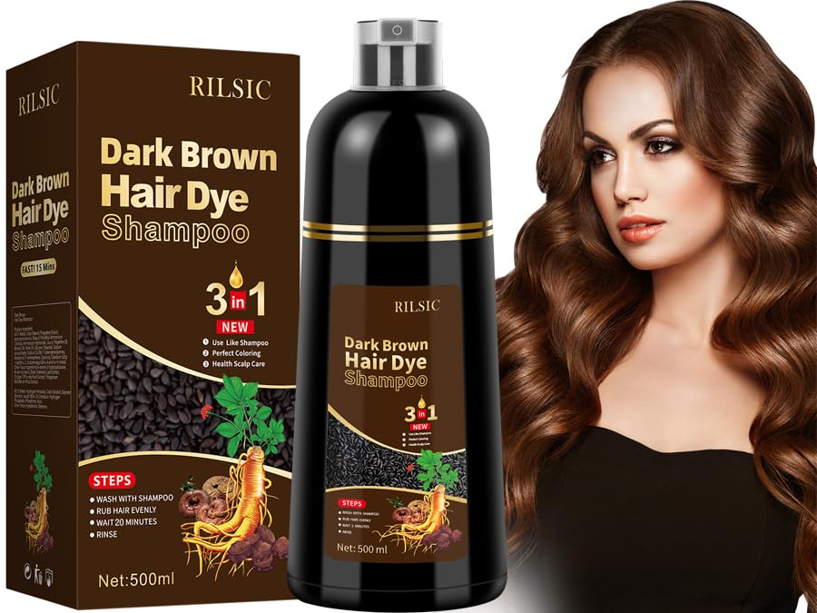 500ML Dark Brown Hair Dye Shampoo 3 in 1 for Grey Hair Coverage