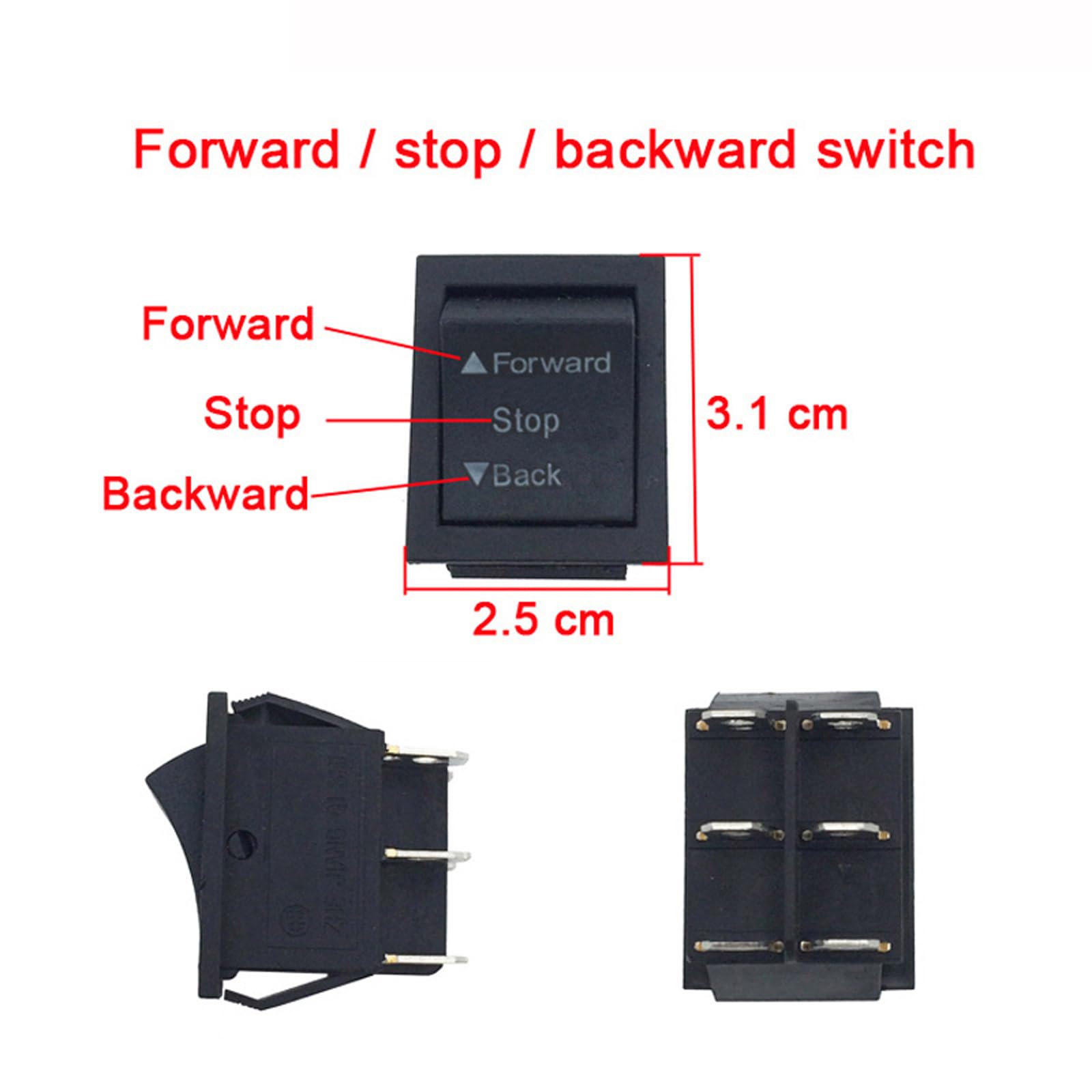 2 PCS 6V 12V Forward Reverse Switch for Ride On Toy Car Kids Trax Replacement Parts Powered Wheels Forward Stop Backward Toys Car Accessories Rocker Switch Shifter Car Boat Black
