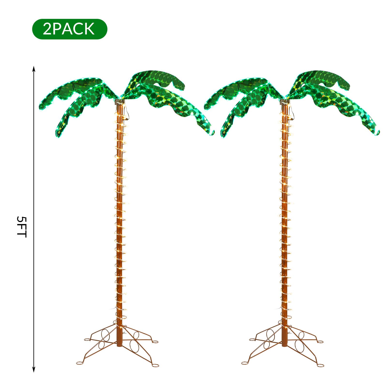 Fabbay 2 Pcs 5 ft LED Lighted up Palm Tree for Outside Patio Artificial Fake Light up Palm Tree Decor for Outdoor Indoor Home Outside Yard Tropical Party Pool Hawaiian Bar Christmas