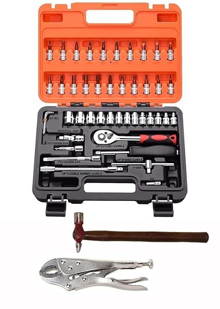 Digital Craft Multifunction Hand Tool Kit Car Ratchet Wrench Assembly Tool Household Repair Tools Automotive Set 46PC Socket Set,10