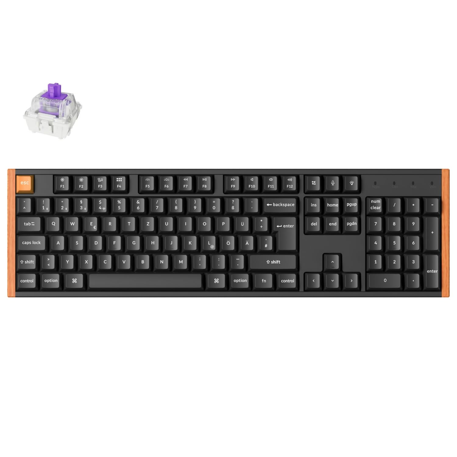Keychron K10 HE Vollgröße DE-ISO Layout Wireless Mechanische Tastatur mit Magnet-Schaltern & Hot-Swap - Bluetooth/2.4GHz/USB-C, RGB-Beleuchtung QMK-Programmierung für Mac/Win, Holzdesign (Schwarz)