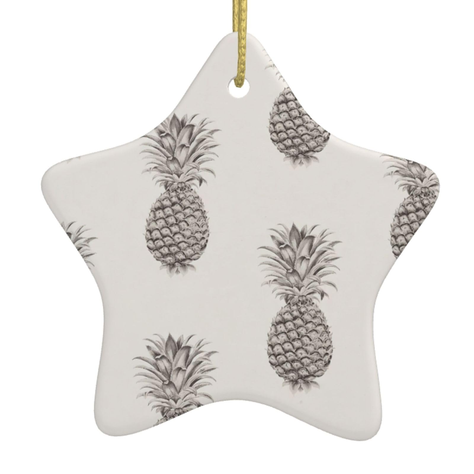Lovely Pineapple Print Christmas Ornaments, Ceramic Hanging Ornament, Round Shape Decorations