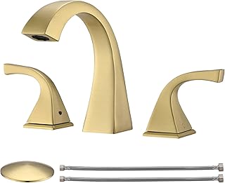 Widespread Bathroom Faucet Brushed Gold, Bathroom Faucet 3 Hole, Bathroom Sink Faucet, Drain Assembly