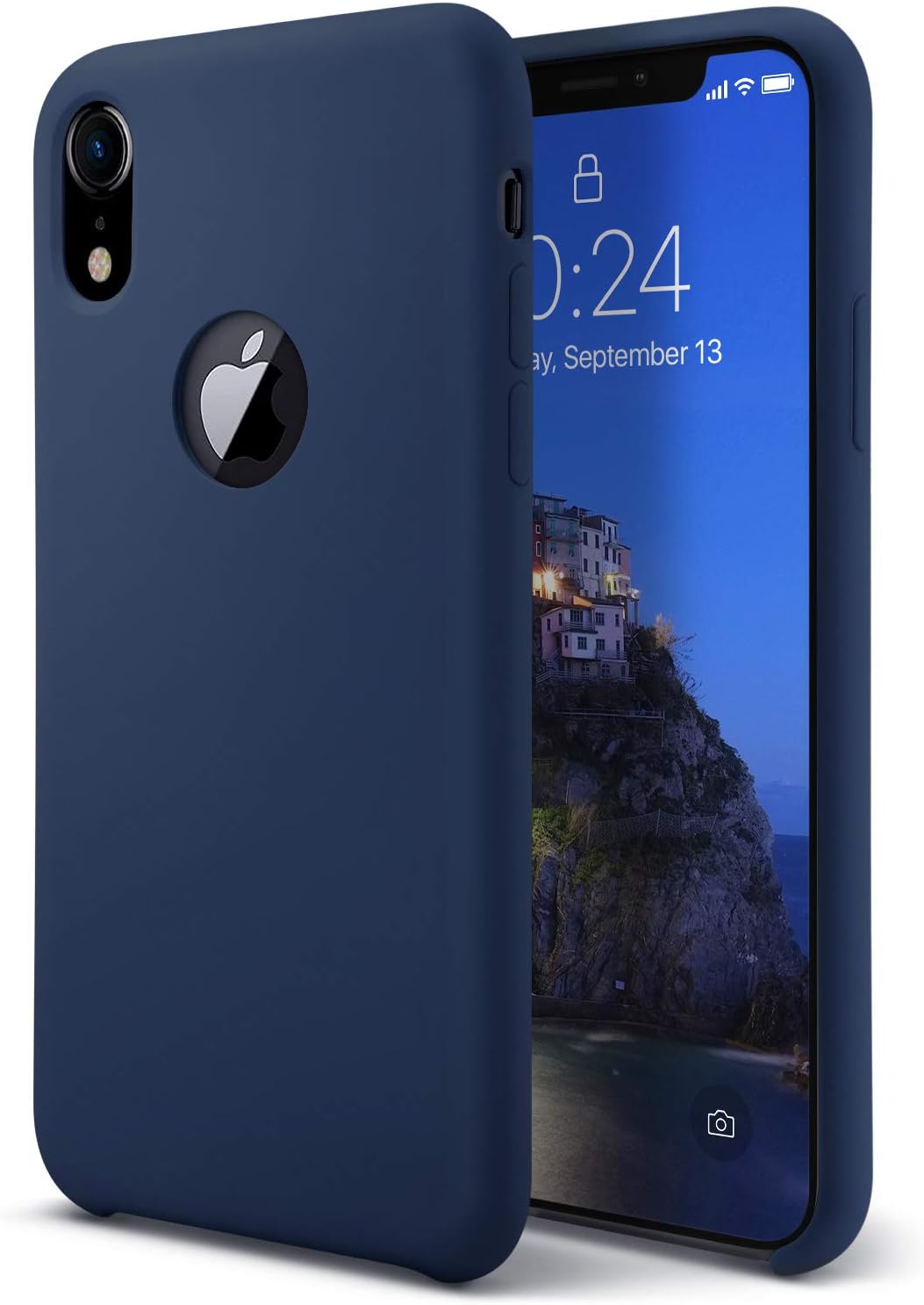 Coolwee Liquid Silicone Case for iPhone XR Shockproof Case Blue Gel Rubber Cover Women Girl Men Soft Microfiber Cloth Cushion Slim Matte Case Compatible for iPhone XR 6.1 inch Navy Blue