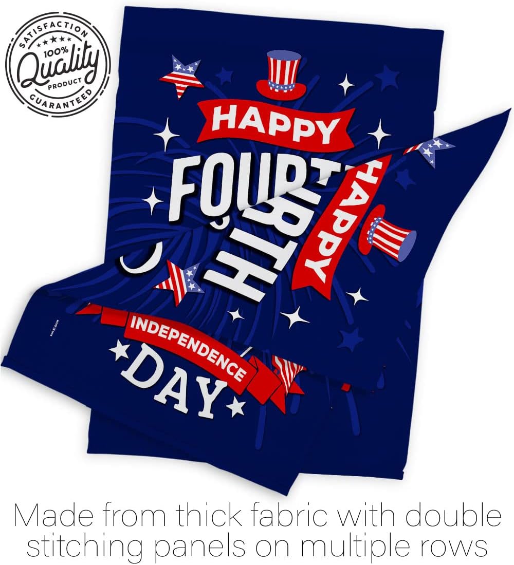Fourth of July Garden Flag Set Wall Holder Patriotic Independence Day Fireworks BBQ United State American House Decoration Banner Small Yard Gift Double-Sided, 13"x 18.5", Thick Fabric
