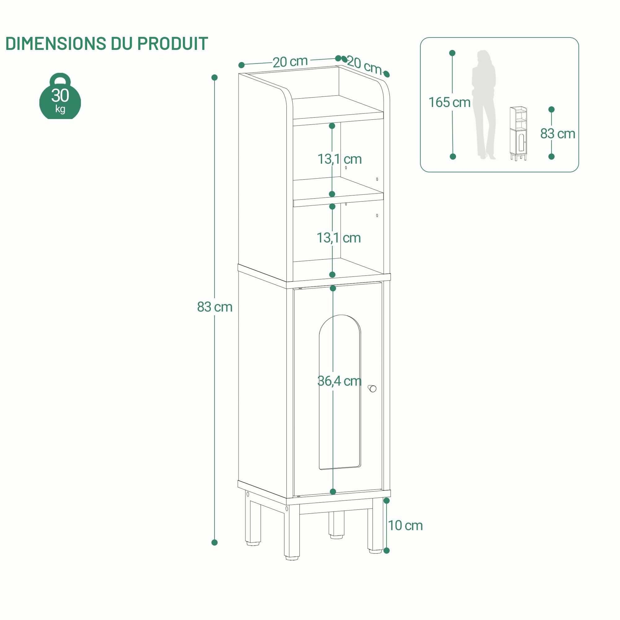 Hzuaneri Meuble de Salle de Bain, Petit Meuble de Rangement de Salle de Bains, Armoire Étroit pour Papier Toilette, Armoire d’Angle avec Porte et Étagères, 20 × 20 × 83 cm, Blanc-Doré BC08203X