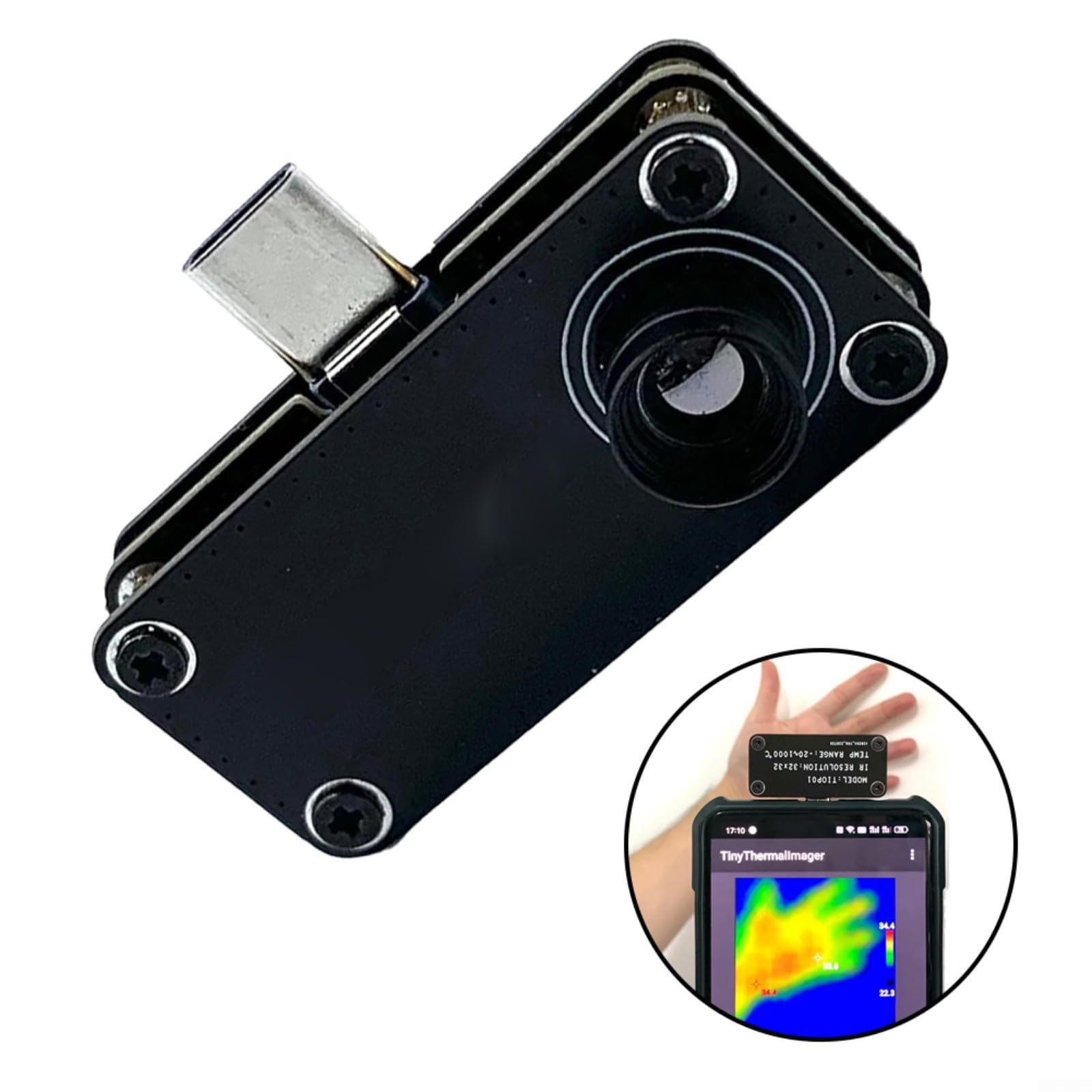 Wärmebildkamera TIOP01 mit 32x32 Pixel Hyman Sensor für Android Typ-C, Infrarot Thermografiegerät mit 5 Farbmodi und -20 bis 1000°C Messbereich zur PCB-Prüfung und Elektronikentwicklung