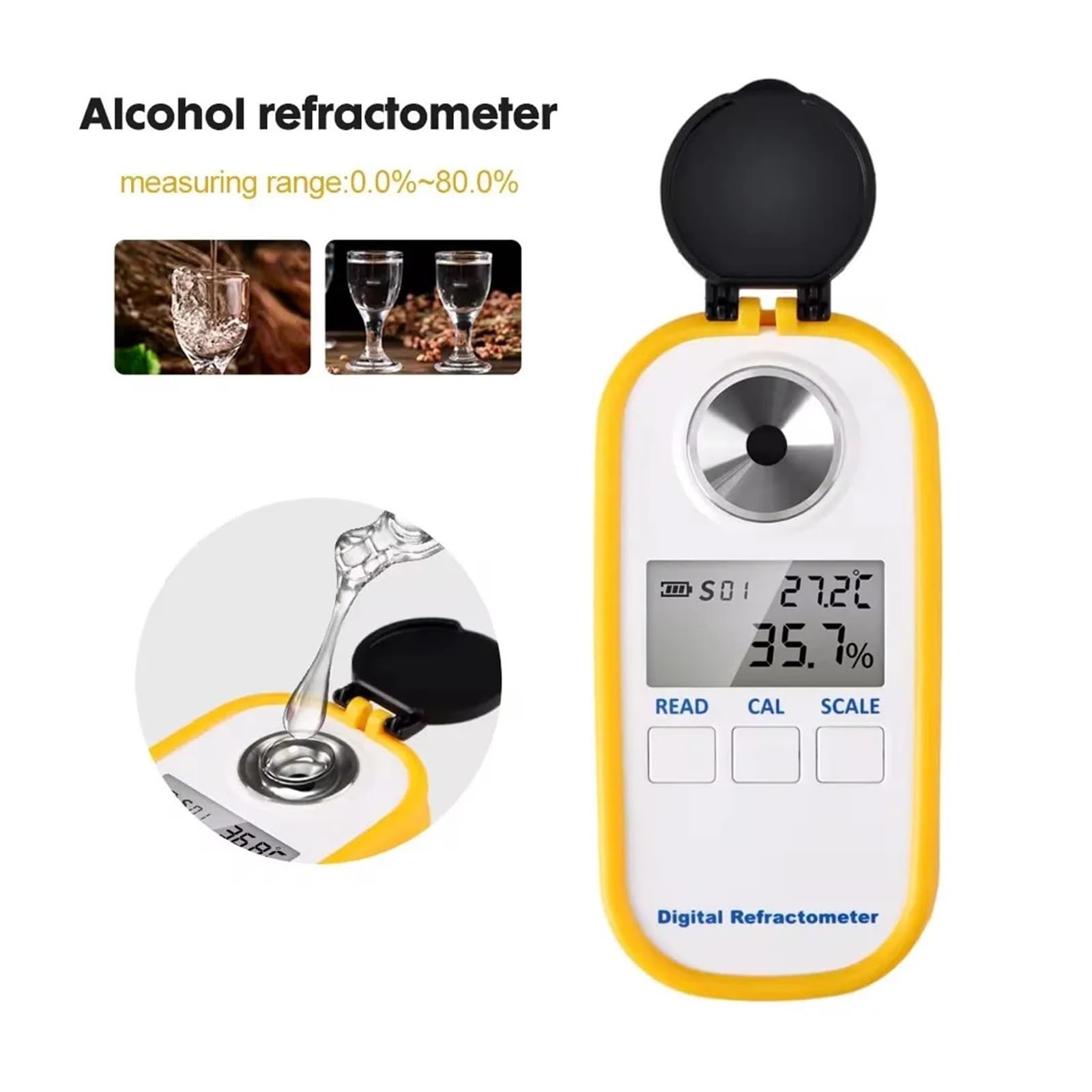 Szybka reakcja Refraktometr do piwa i wina z winogron 0-50%, cyfrowy refraktometr do alkoholu 0-80%, wyświetlacz LCD do miernika spirytusu winnego(For White Alcohol)