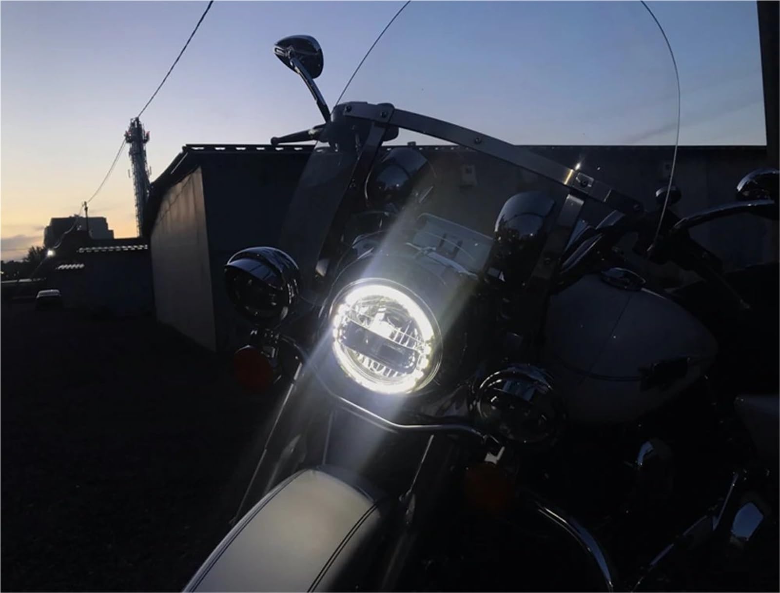 Faro Anteriore Moto per Touring per Rod per Fat per Boy Fari per Moto A Proiezione da 7 Pollici Luci A LED(7-inch Stand Black)
