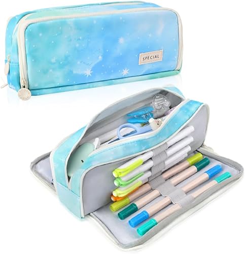 iSuperb Estuche grande para lápices con 3 compartimentos, bolsa de lápices de gran capacidad para niños, adolescentes, niñas, niños, estudiantes,