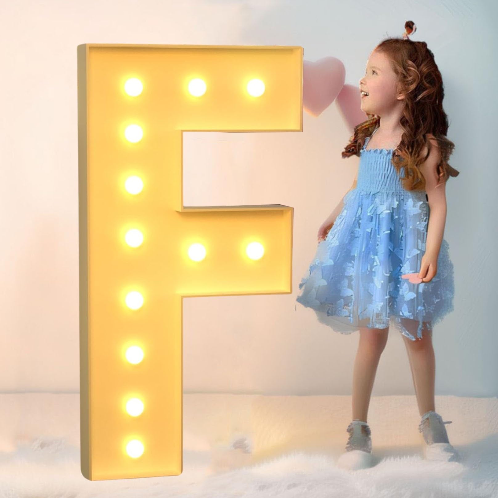Números iluminados de 90 cm (0-9), Letras de la A a la Z, Tablero de Espuma precortado Grande Blanco para decoración de cumpleaños, Bodas y Fiestas (Color: Letra F, tamaño: 100 cm)