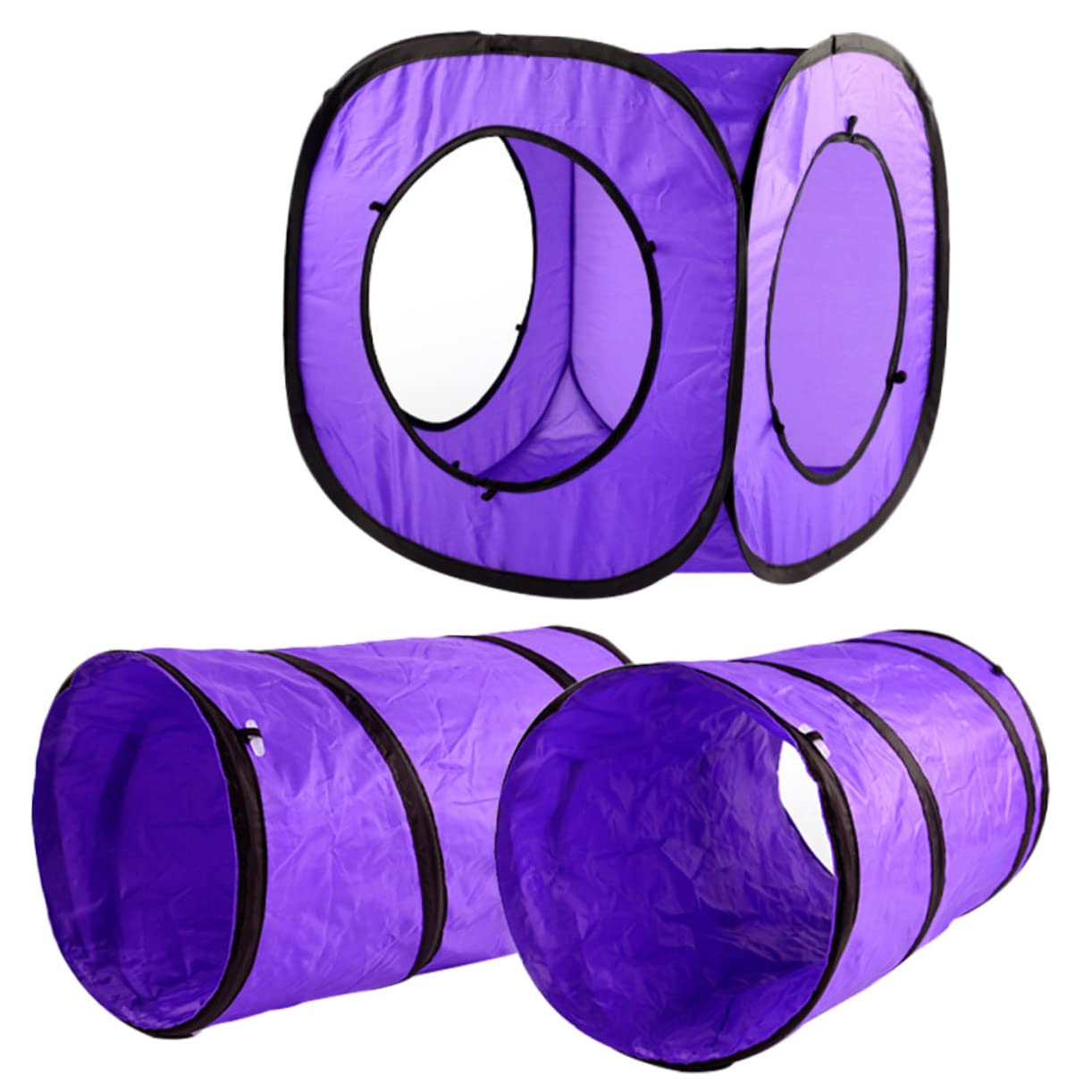 Tunnel Giocattolo per Gattini a Doppio Canale 3 Pezzi