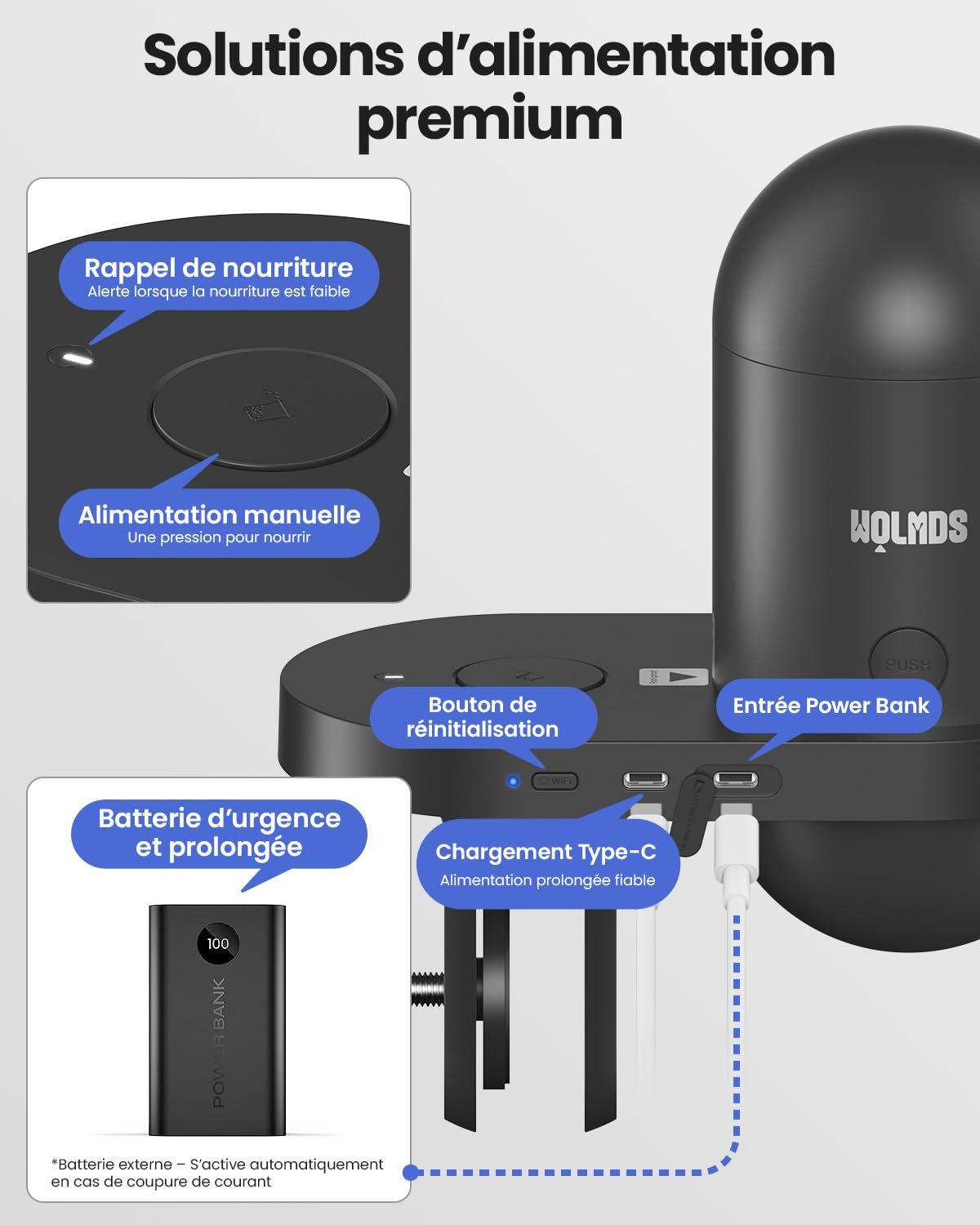Mangeoire pour Poissons automatiques - Distributeur Automatique de Nourriture WOLMDS avec Caméra 2.5K et Contrôle WiFi/App, 230ml Étanche pour Vacances, Alimentation Précise et Facile (Dark Grey)