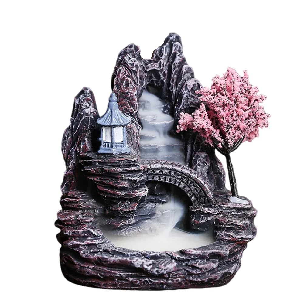 CTRLZS High Mountain Flowing Waterfall Backflow Incense Burner Home Fragrance Diffuser Incense Burner Decoration,E