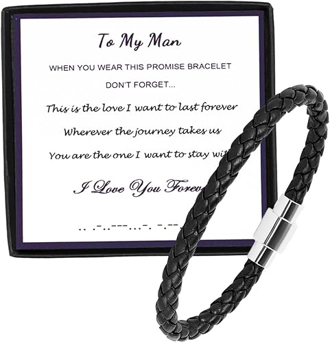 Eigso Pulseras unisex de cuero trenzado para hombres y mujeres, pulseras de acero inoxidable con cierre de acero inoxidable para hombre y mujer,