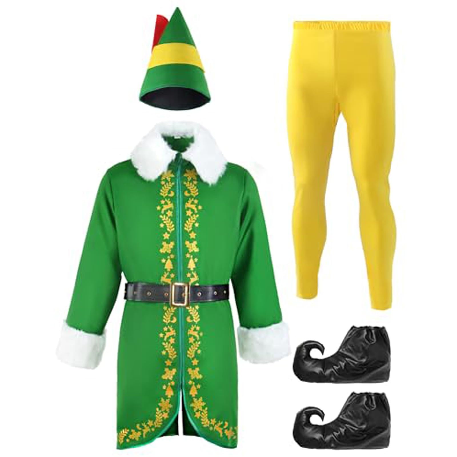 Buddy The Elf Costume Men, Cute Green and Yellow Elf Costume, Cosplay Outfits for, Holiday, Halloween