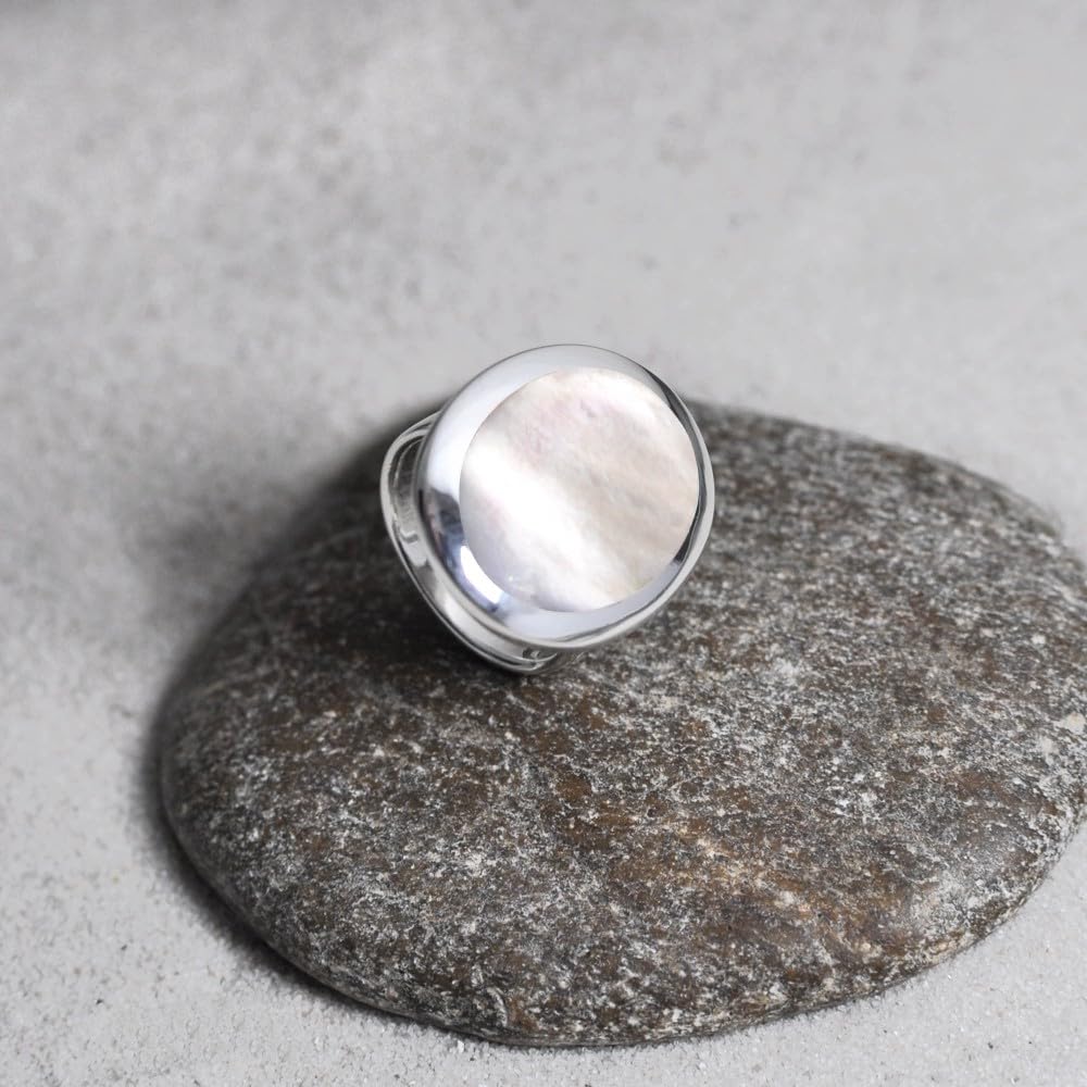LES POULETTES BIJOUX - Anello Argento 925 Ovale Specchio di Madreperla