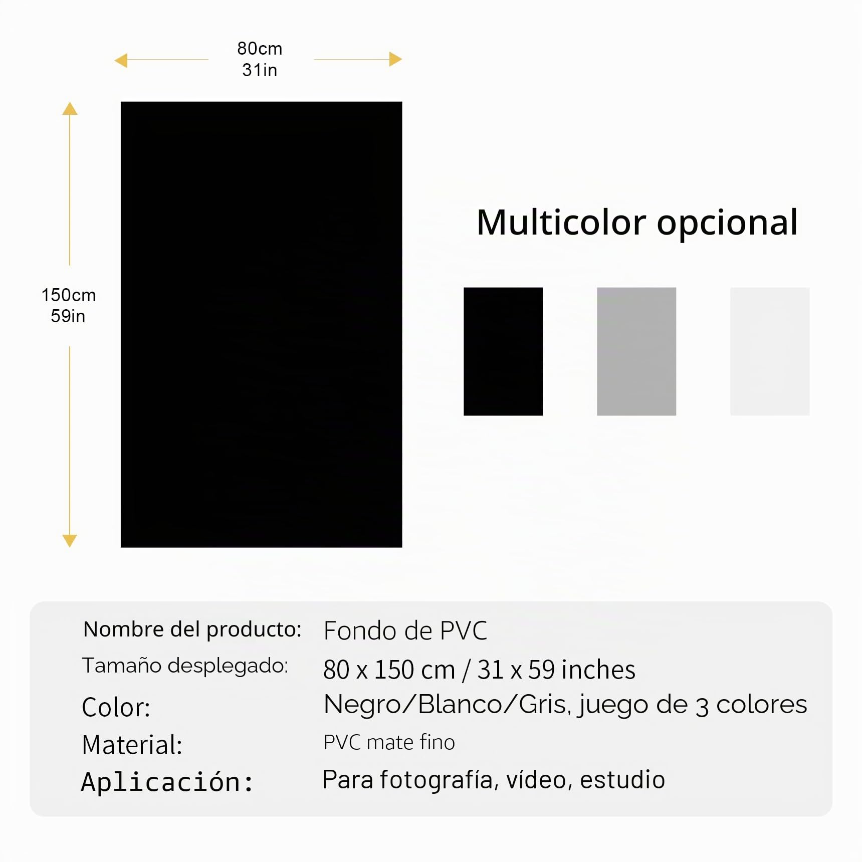 Selens Fondo de fotografía de PVC, 80 x 150 cm, Blanco, Negro, Gris, Papel de Vinilo para Estudio fotográfico, Kit Impermeable Mate para Productos alimenticios, Accesorios de Retrato, cosméticos,
